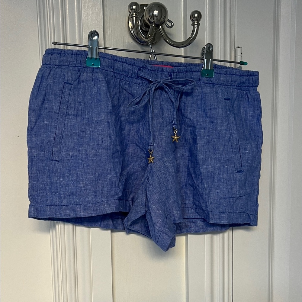 Lilly Pulitzer Blue linen Women's Shorts with gold star charms  (NWOT)